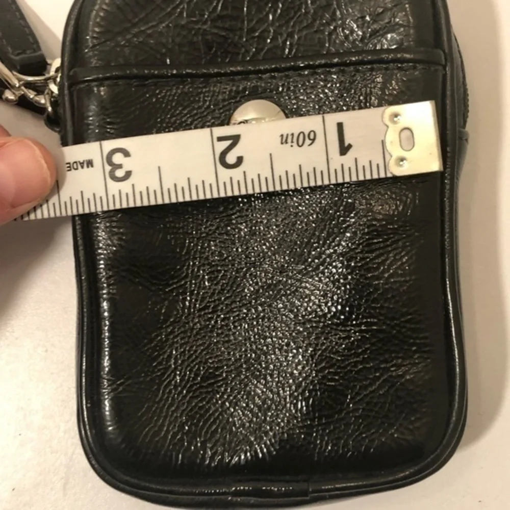 Coach black patent leather wristlet mini bag